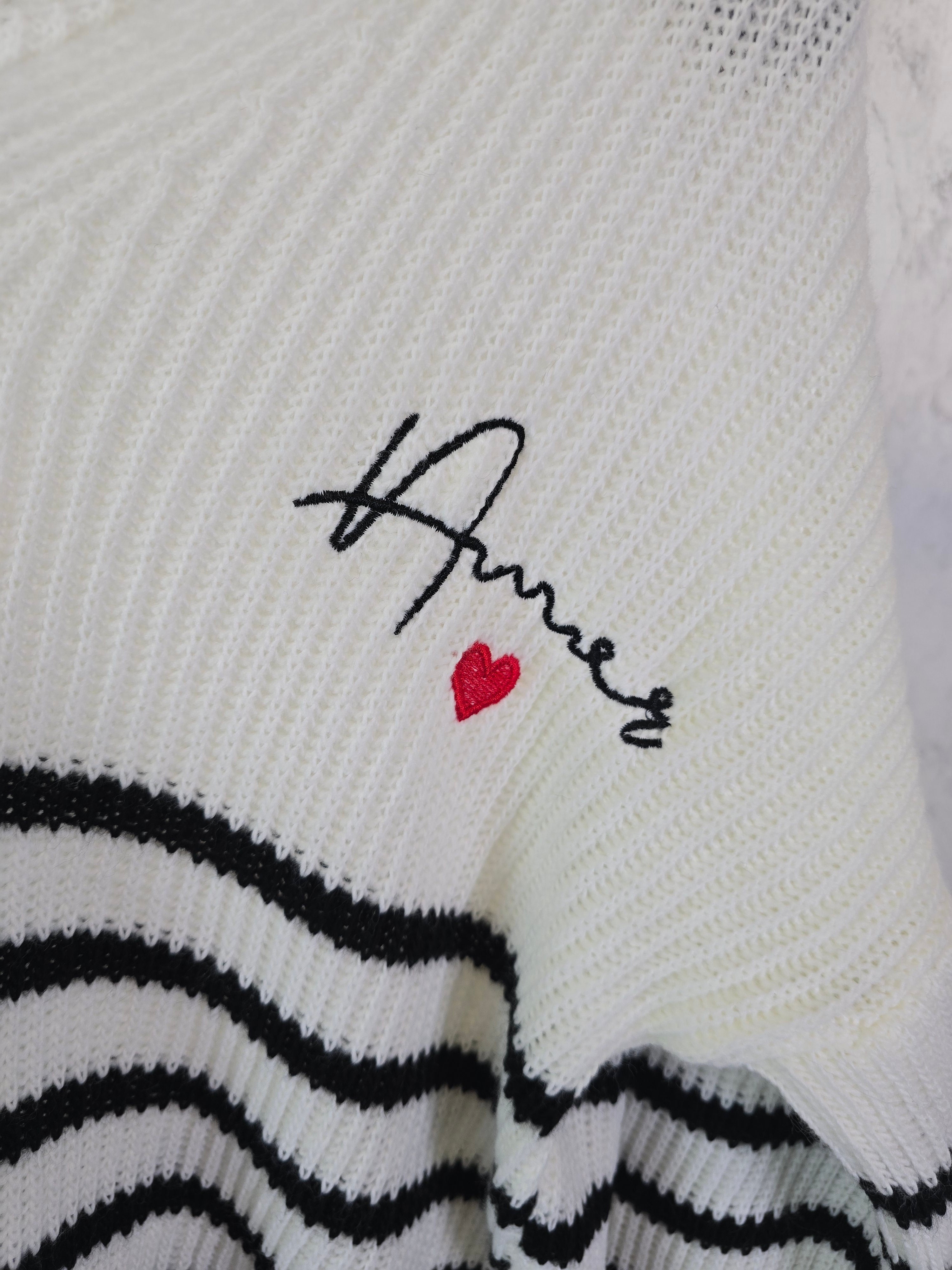 Strick Pullover weiß schwarz gestreift "Amore"