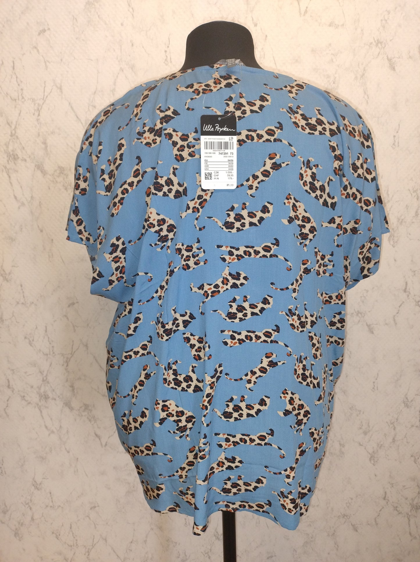 (U8) Ulla Popken Bluse blau Leo Muster 747291 73