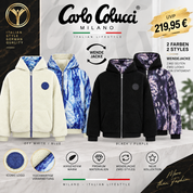 Original Carlo Colucci Teddy Wendejacke  schwarz weiß Jacke Reißverschluss Schrift.