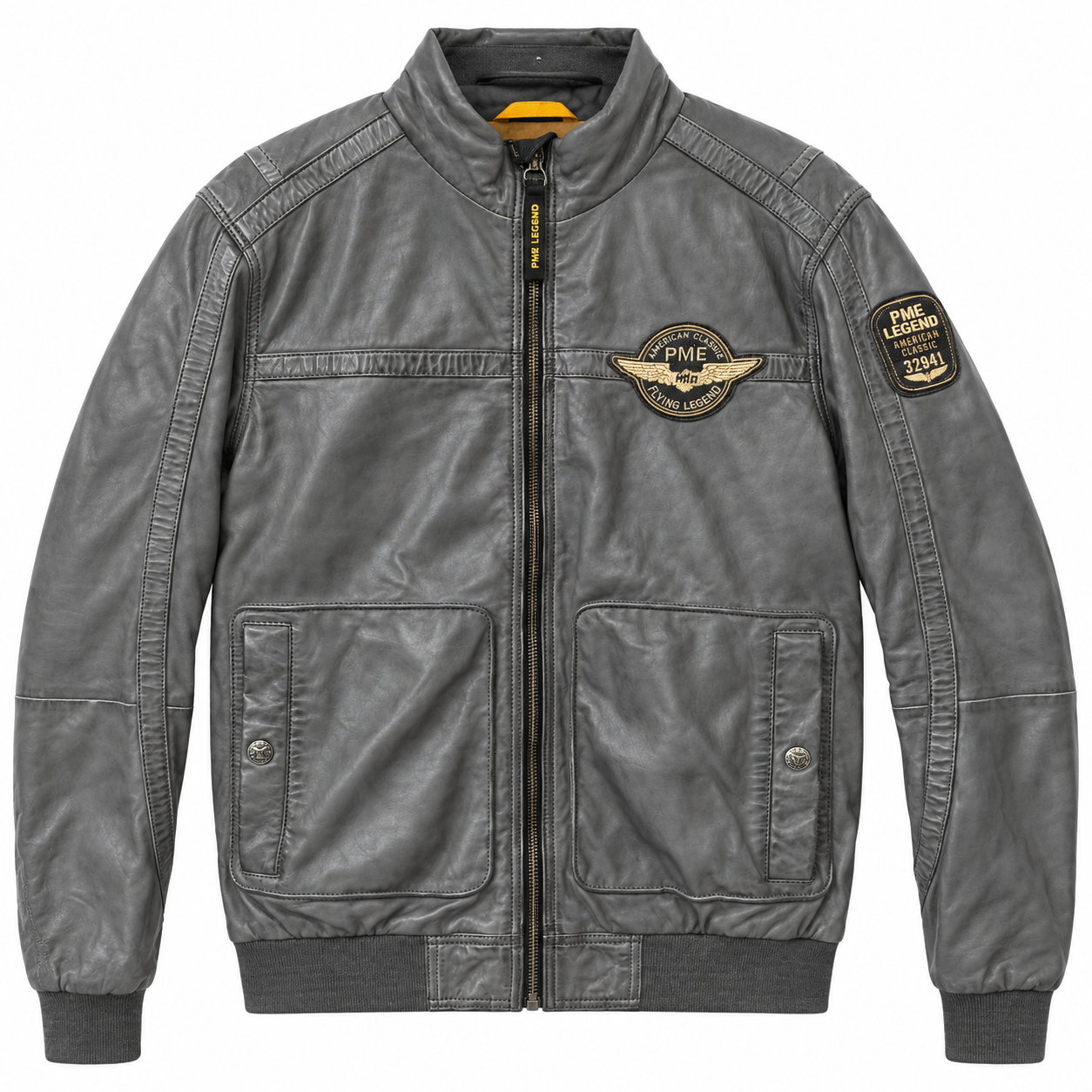 PME Legend Echtleder Jacke Lederjacke schwarz grau grün