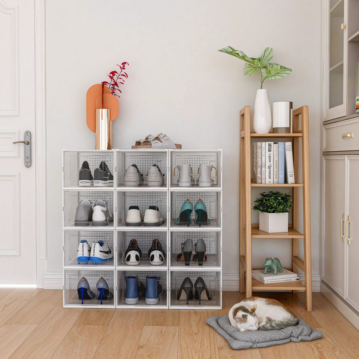 12er Schuhboxen Kunststoff transparent faltbar Set Schuh Organizer Aufbewahrung