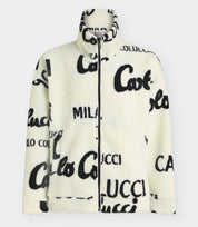 Carlo Colucci Teddyjacke schwarz cremeweiß Jacke Reißverschluss Schrift