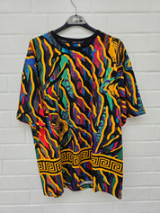 (Stange2) Carlo Colucci Tshirt schwarz gelb muster Gr S-M