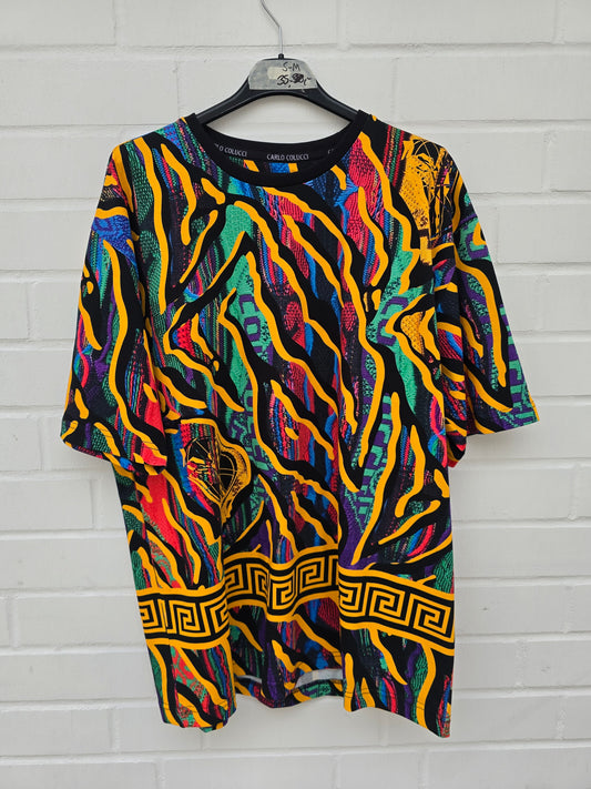 (Stange2) Carlo Colucci Tshirt schwarz gelb muster Gr S-M