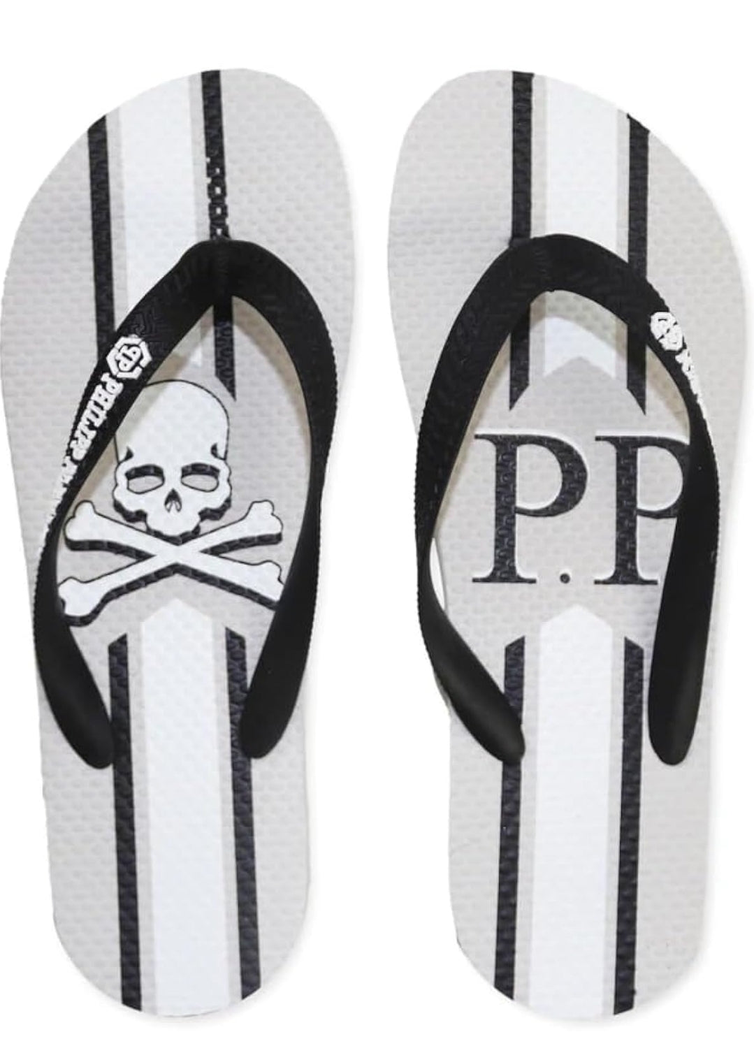Philipp Plein Damen Flip-Flops grau weiß gestreift