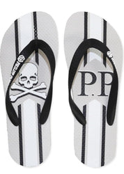 Philipp Plein Damen Flip-Flops grau weiß gestreift