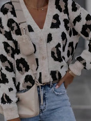 Strickpullover Damen Leo Print Muster Sweatjacke