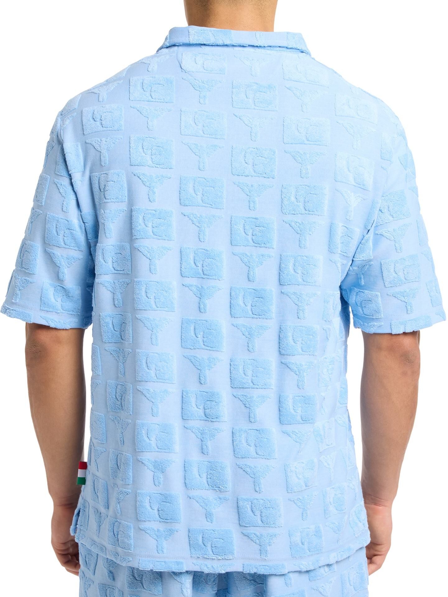 Carlo Colucci Frottee Poloshirt Set hellblau Gr XS