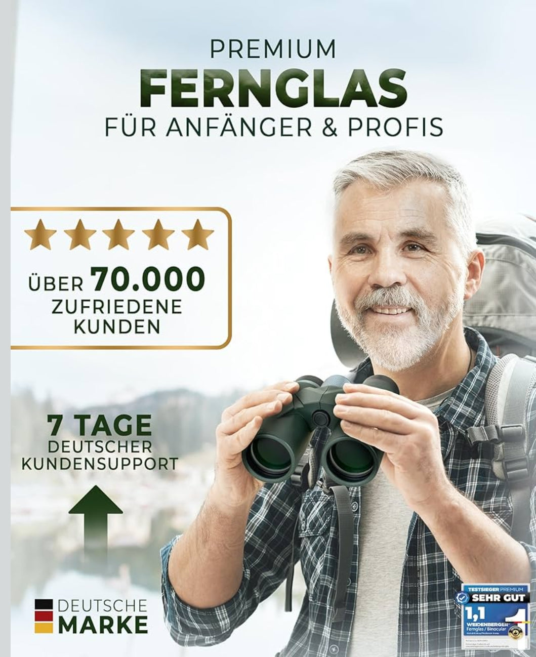 Weidenberger Fernglas 12x42, [TESTSIEGER] Magnesium Fernglas mit Nitrogenfüllung und wasserdicht, für Erwachsene, BAK4 HD Prisma + FMC Objektiv, auch Brillenträger geeignet (Grün, schwsrz 12x42)