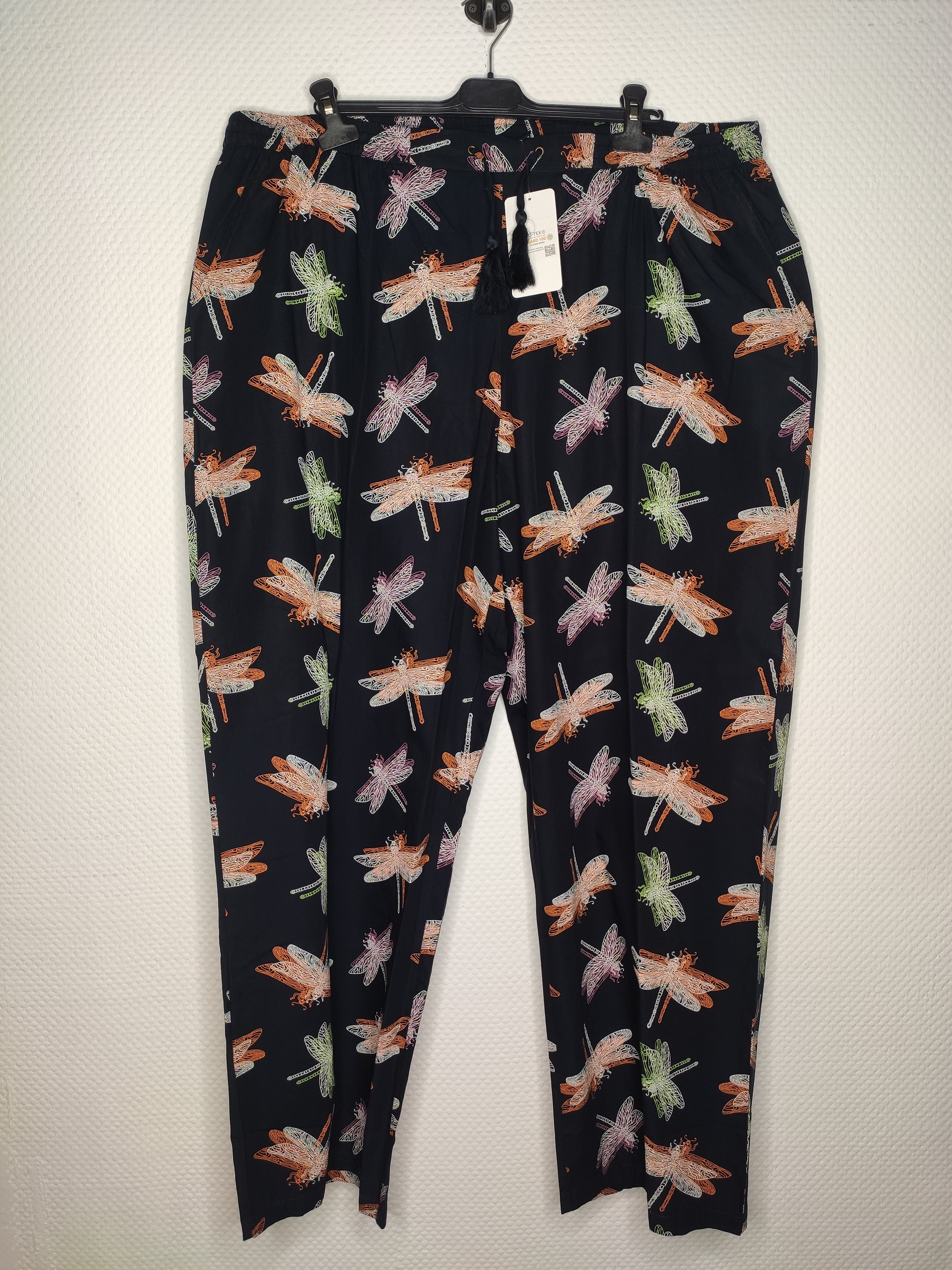 (U12) Ulla Popken Hose schwarz Libelle Muster 807189 130