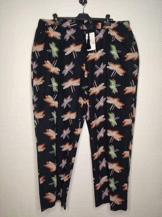 (U12) Ulla Popken Hose schwarz Libelle Muster 807189 130