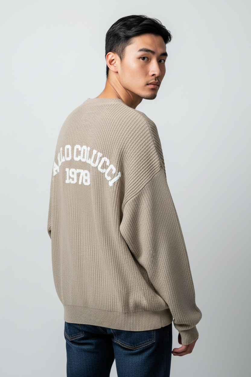 Carlo Colucci Strickpullover beige Rücken Gummiprint (51)