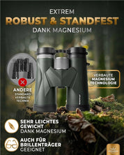 Weidenberger Fernglas 12x42, [TESTSIEGER] Magnesium Fernglas mit Nitrogenfüllung und wasserdicht, für Erwachsene, BAK4 HD Prisma + FMC Objektiv, auch Brillenträger geeignet (Grün, schwsrz 12x42)