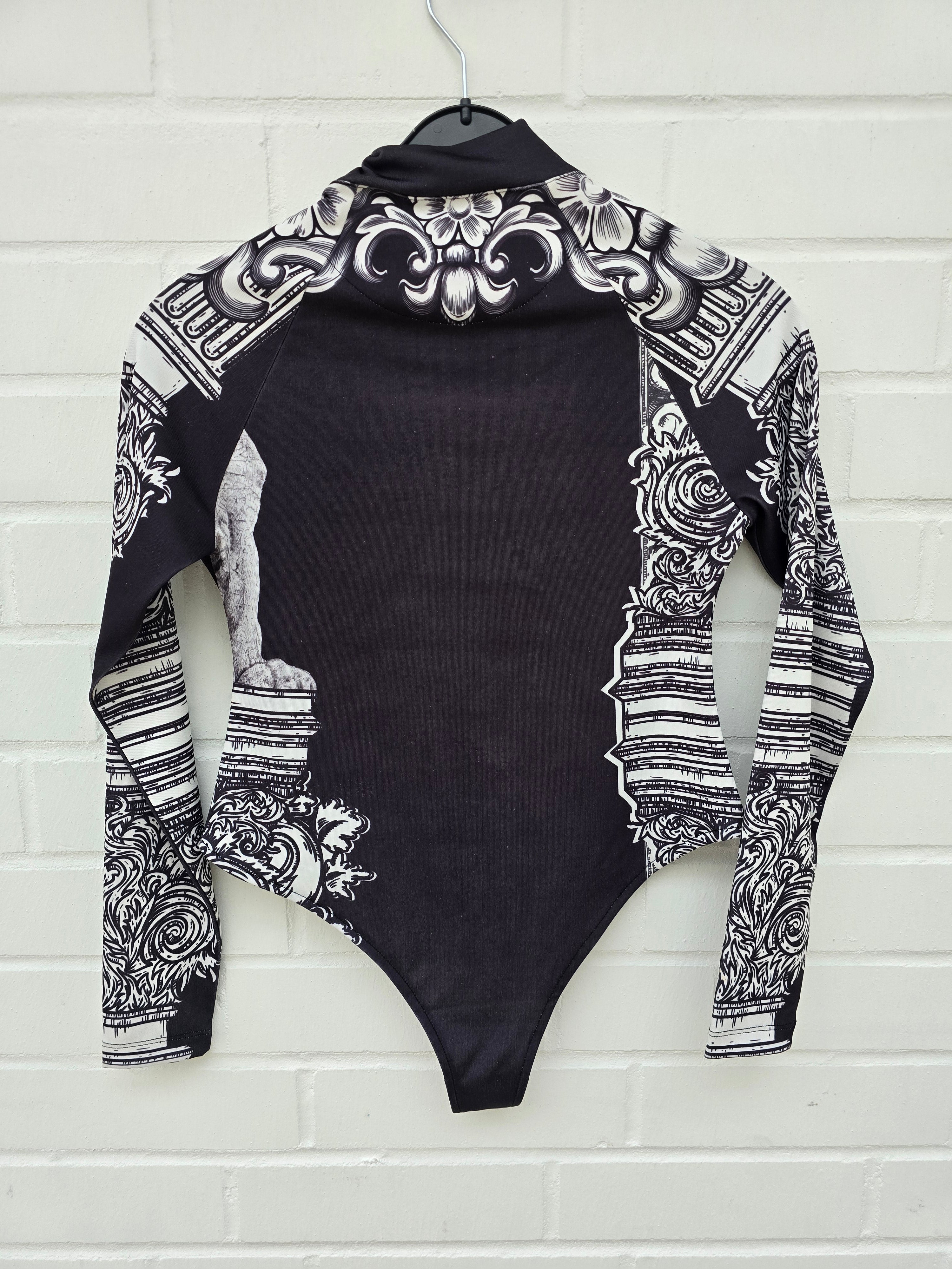 (Stange2) Carlo Colucci Damen Body schwarz weiß muster Gr XS
