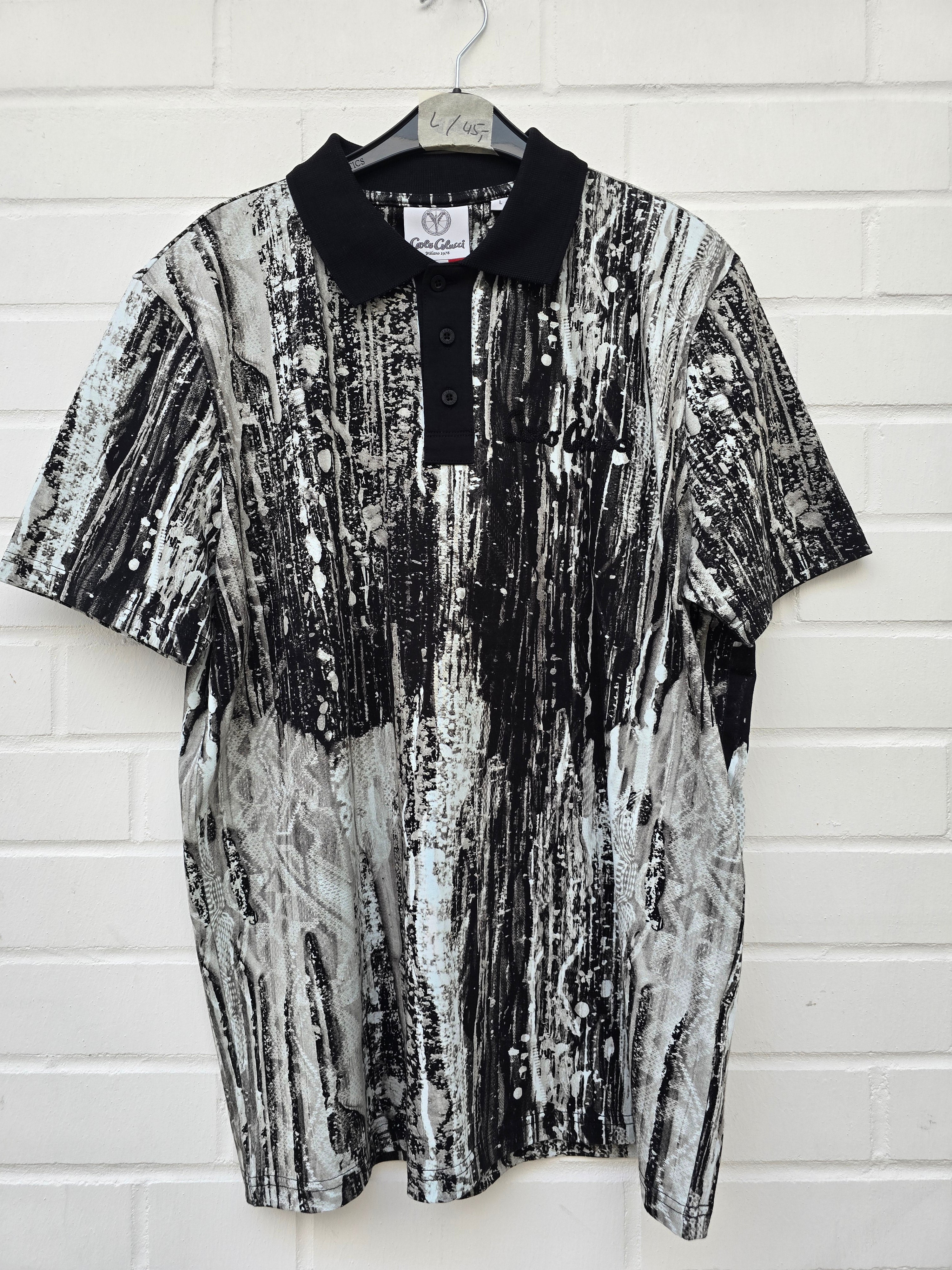 Carlo Colucci Poloshirt schwarz weiß muster Gr L
