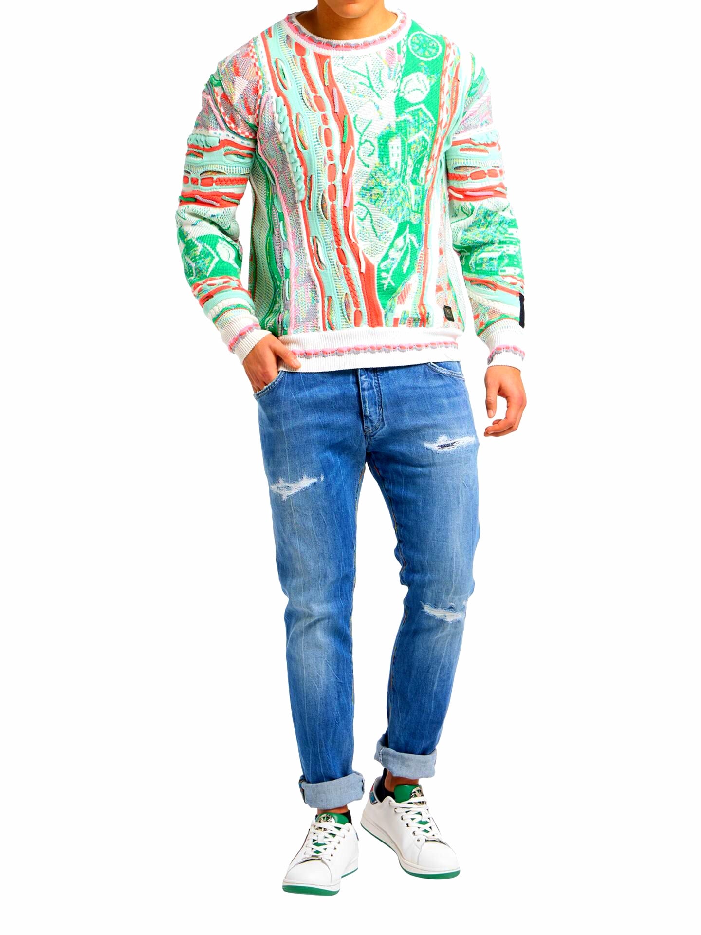 (187) Carlo Colucci 3D Strickpullover Pullover grün bunt C12507 COL 471