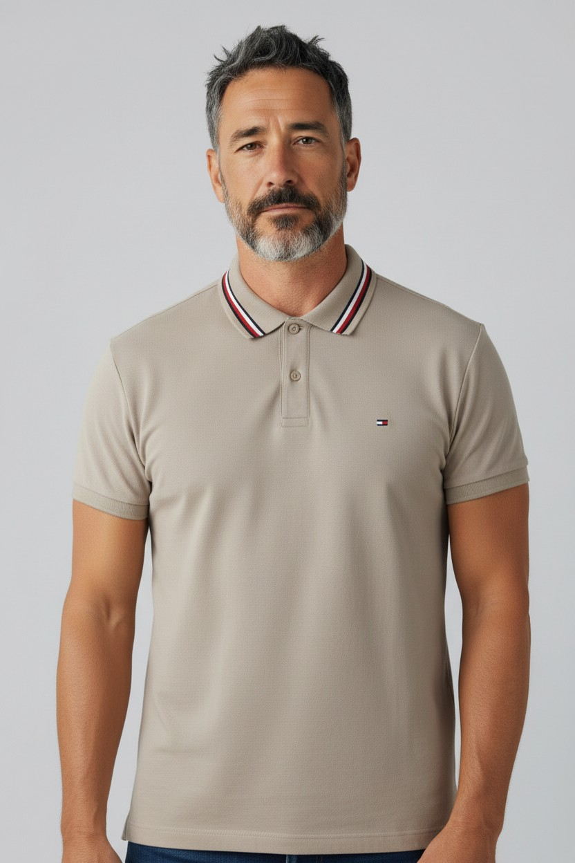 TOMMY HILFIGER Poloshirt braun beige Regular Fit Baumwolle -98-