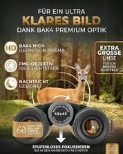 Weidenberger Fernglas 12x42, [TESTSIEGER] Magnesium Fernglas mit Nitrogenfüllung und wasserdicht, für Erwachsene, BAK4 HD Prisma + FMC Objektiv, auch Brillenträger geeignet (Grün, schwsrz 12x42)