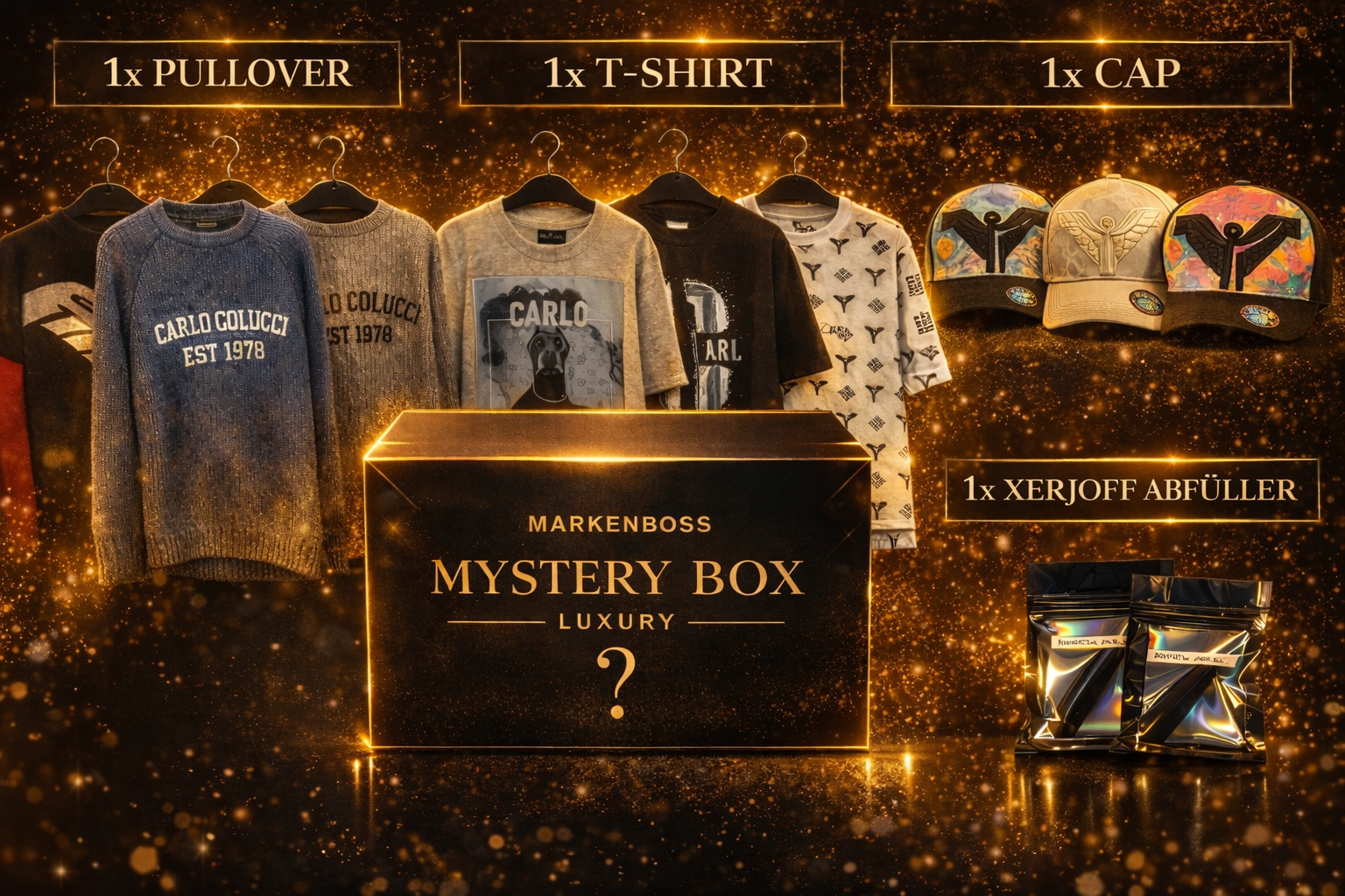 LUXURY Box 1x Carlo Colucci Strickpullover + 1x Carlo Colucci Tshirt + 1x Carlo Colucci Cap + 1x Xerjoff Abfüller (Uvp ca. 390€-460€)