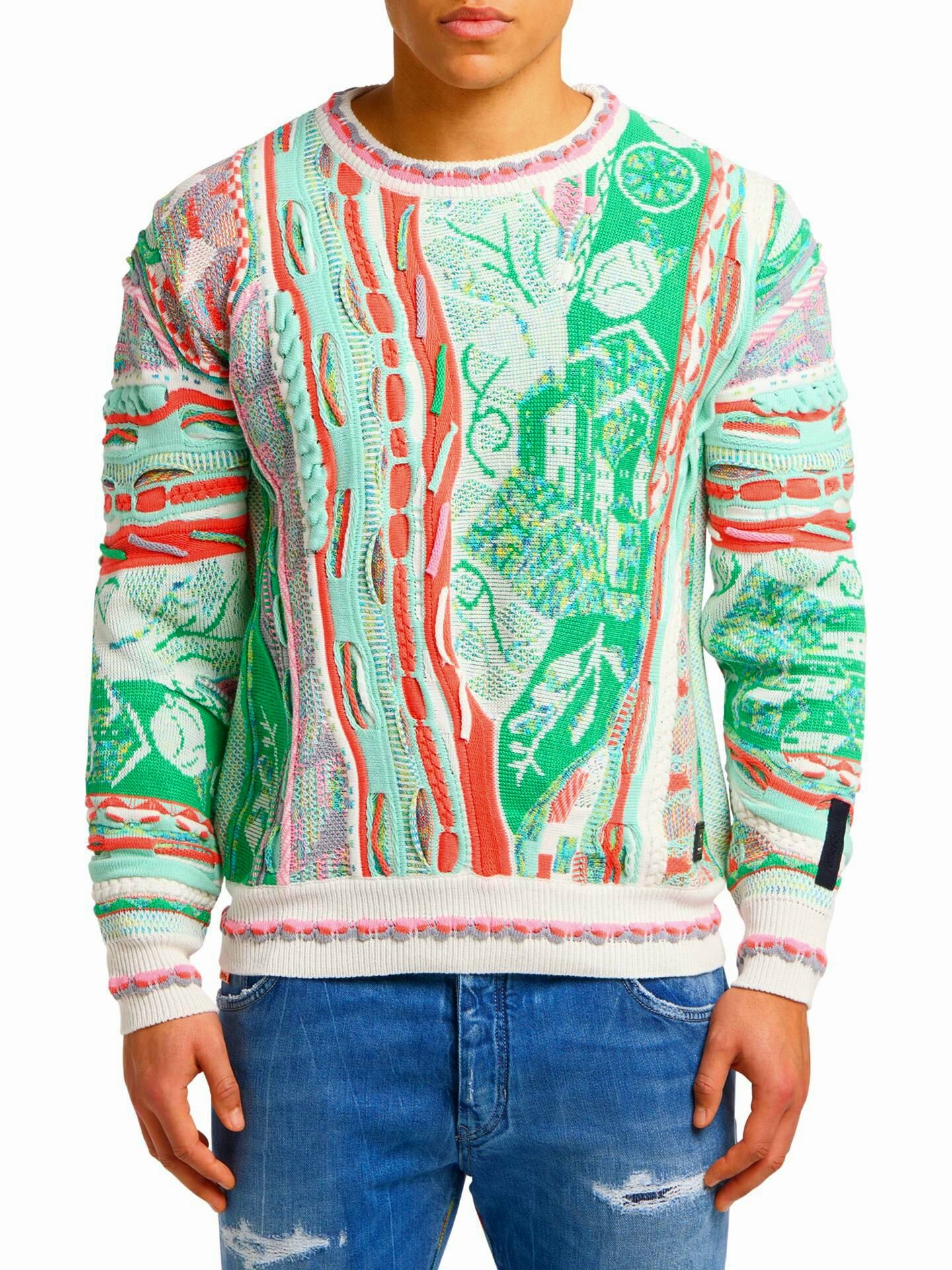 (187) Carlo Colucci 3D Strickpullover Pullover grün bunt C12507 COL 471