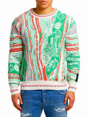 (187) Carlo Colucci 3D Strickpullover Pullover grün bunt C12507 COL 471