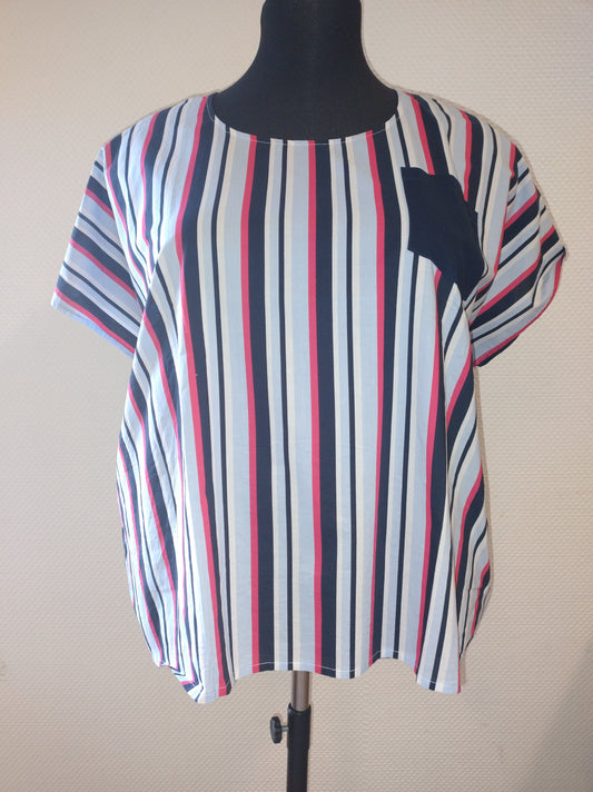 (U29) Ulla Popken T-Shirt Blau/Schwarz/Rot gestreift 747470 73