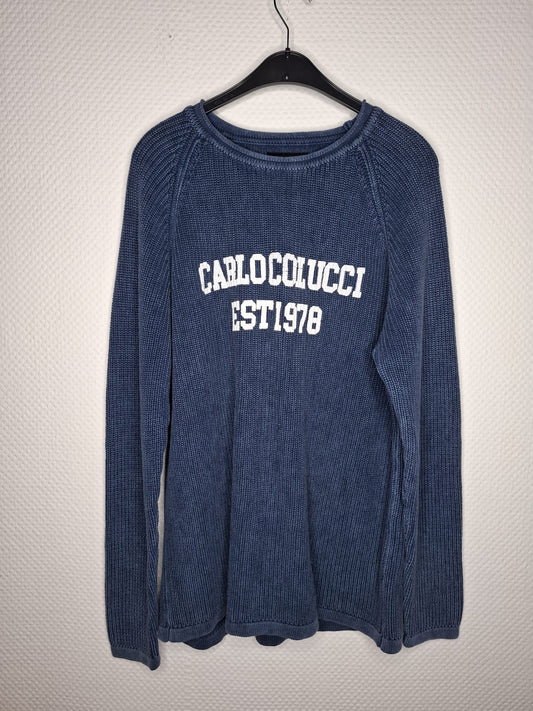 (44) Carlo Colucci Strickpullover dunkelblau Gummidruck vorne