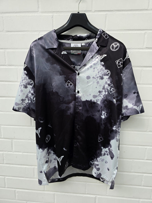 (38) Carlo Colucci Satin Hemd schwarz weiß Gr M