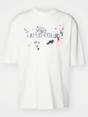 (38) Carlo Colucci T Shirt weiß farbspritzer unisex oversize