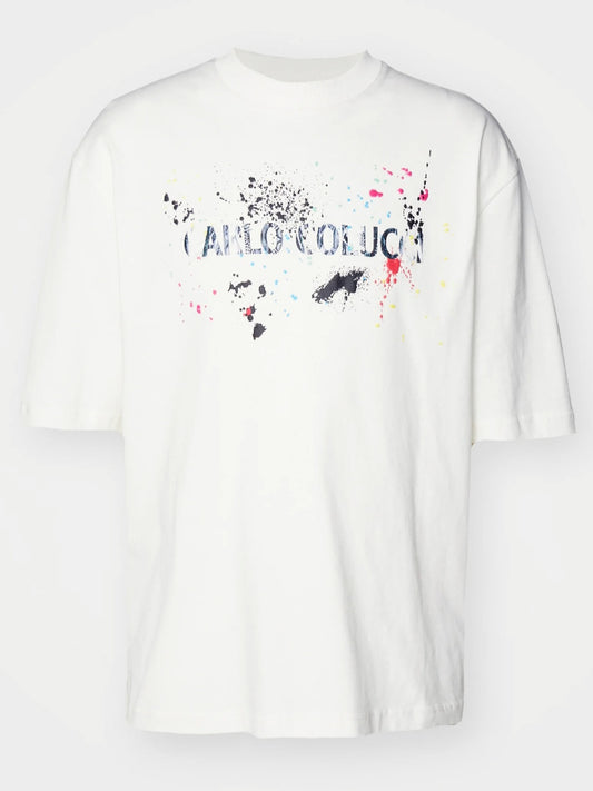 (38) Carlo Colucci T Shirt weiß farbspritzer unisex oversize