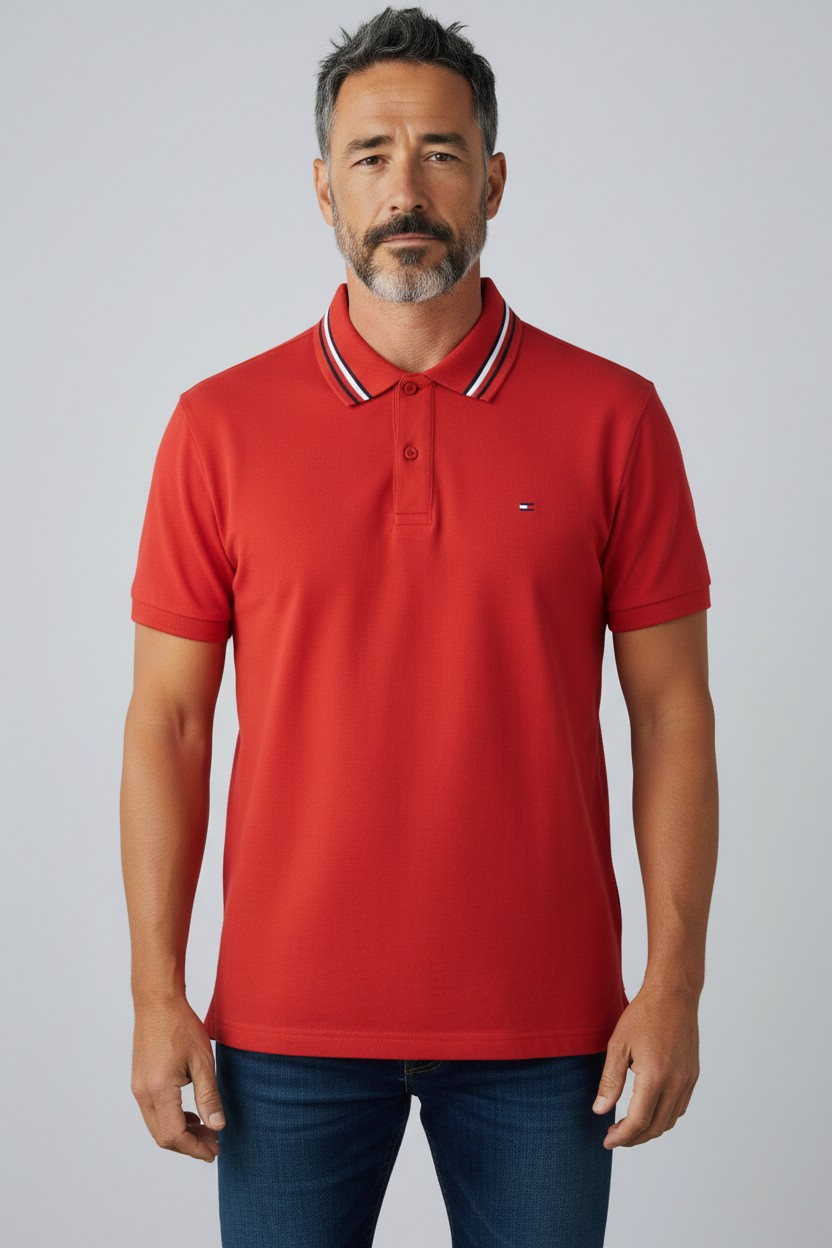 TOMMY HILFIGER Poloshirt rot Regular Fit Baumwolle -46-