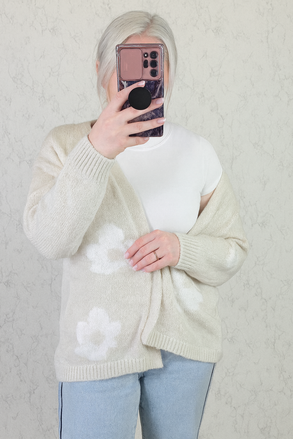 Blumen Kuschel Cardigan creme