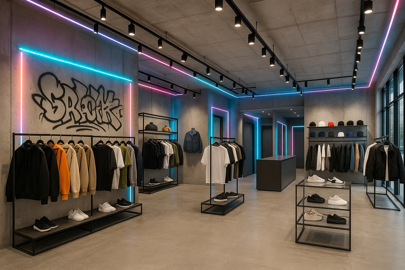Streetwear bekleidungsgeschäft urban style heller laden mit leds modern