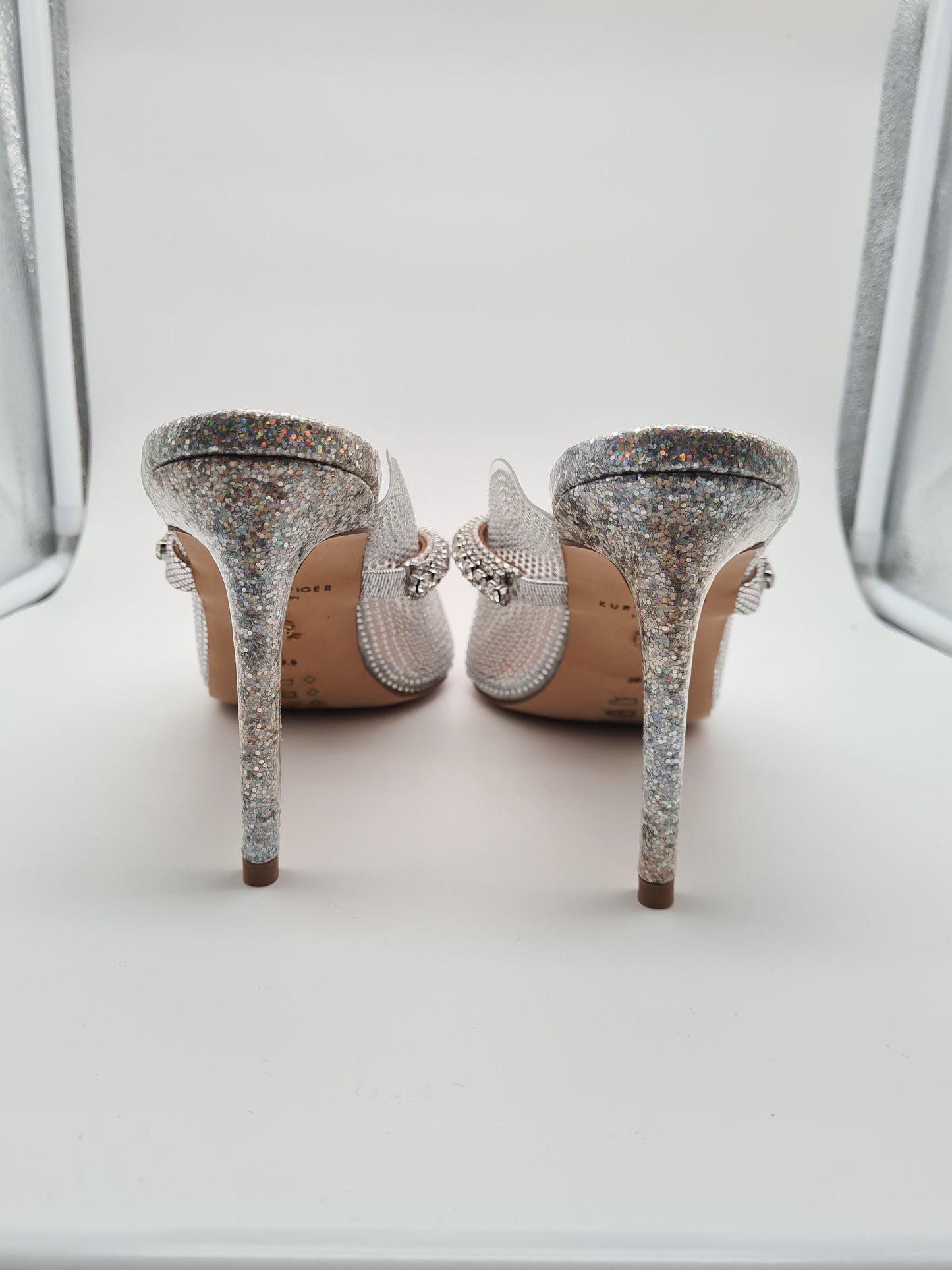 KURT GEIGER talons hauts argent paillettes strass duke vinyle 9103965999 peigne en métal occasion 39,5