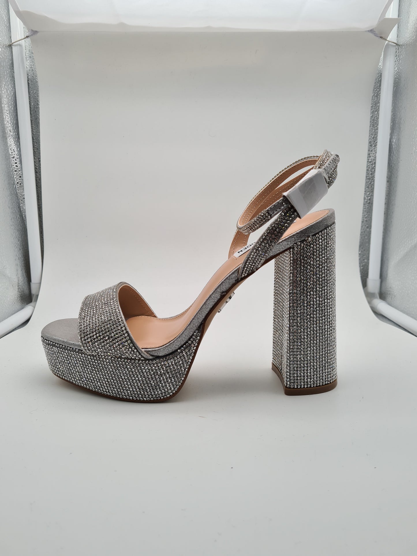 STEVE MADDEN High Heels silber glitzer Strass Plateau Sandalen LESSA R 39