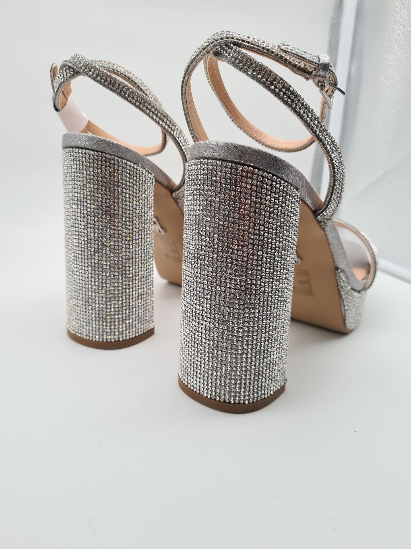 STEVE MADDEN High Heels silber glitzer Strass Plateau Sandalen LESSA R 39