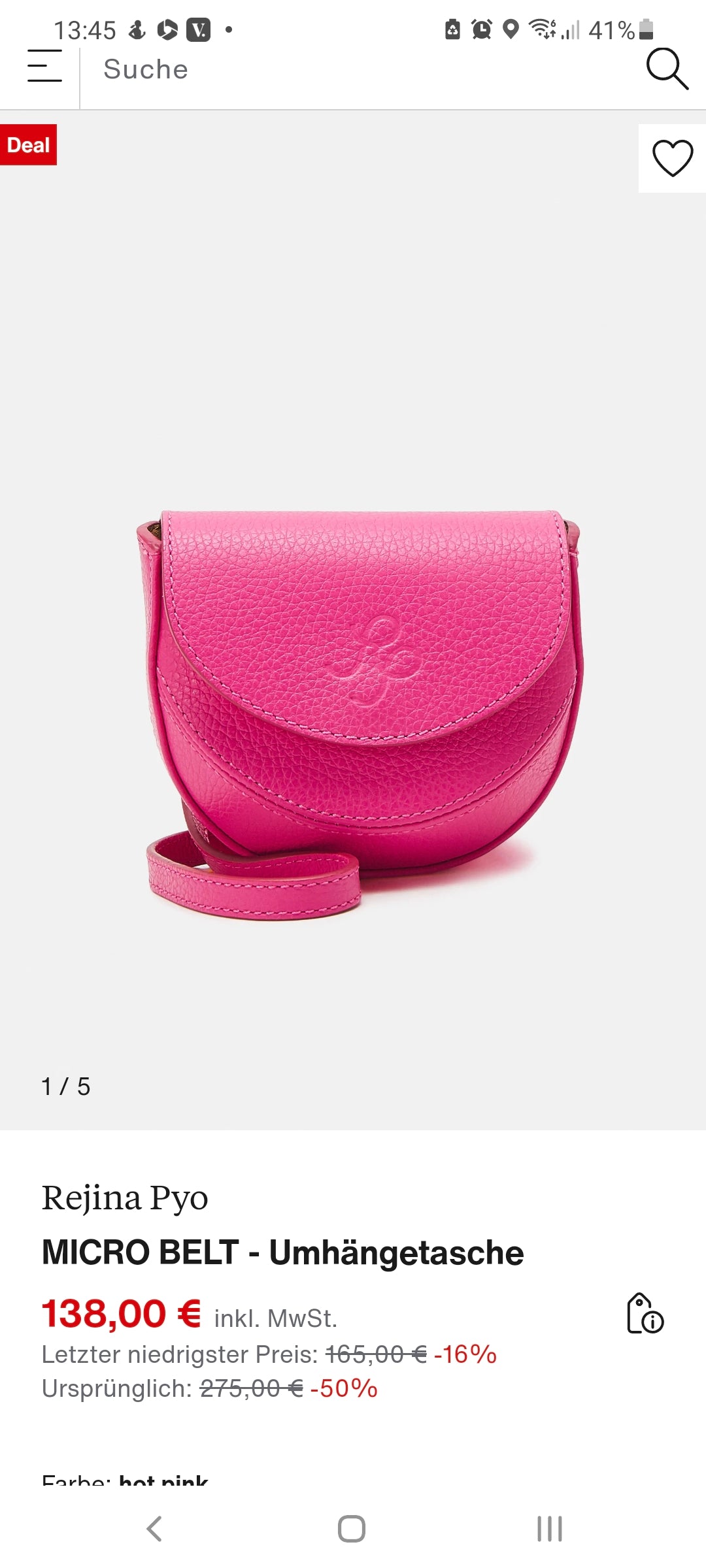 REJINA PIYO Umhängetasche Mini Bauchtasche Grainy Leather Hot Pink
